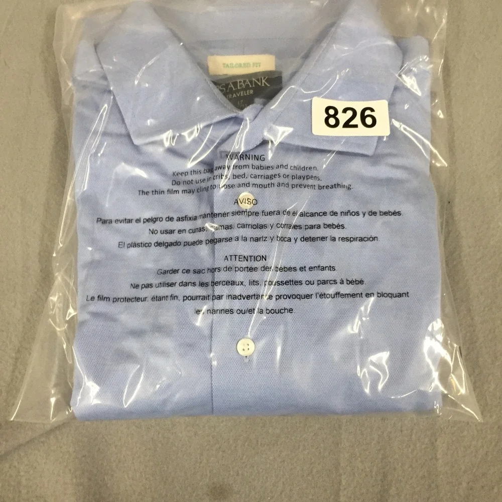 Jos. A. Bank Mens XL Traveler's Collection Tailored Fit Blue Cotton Shirt